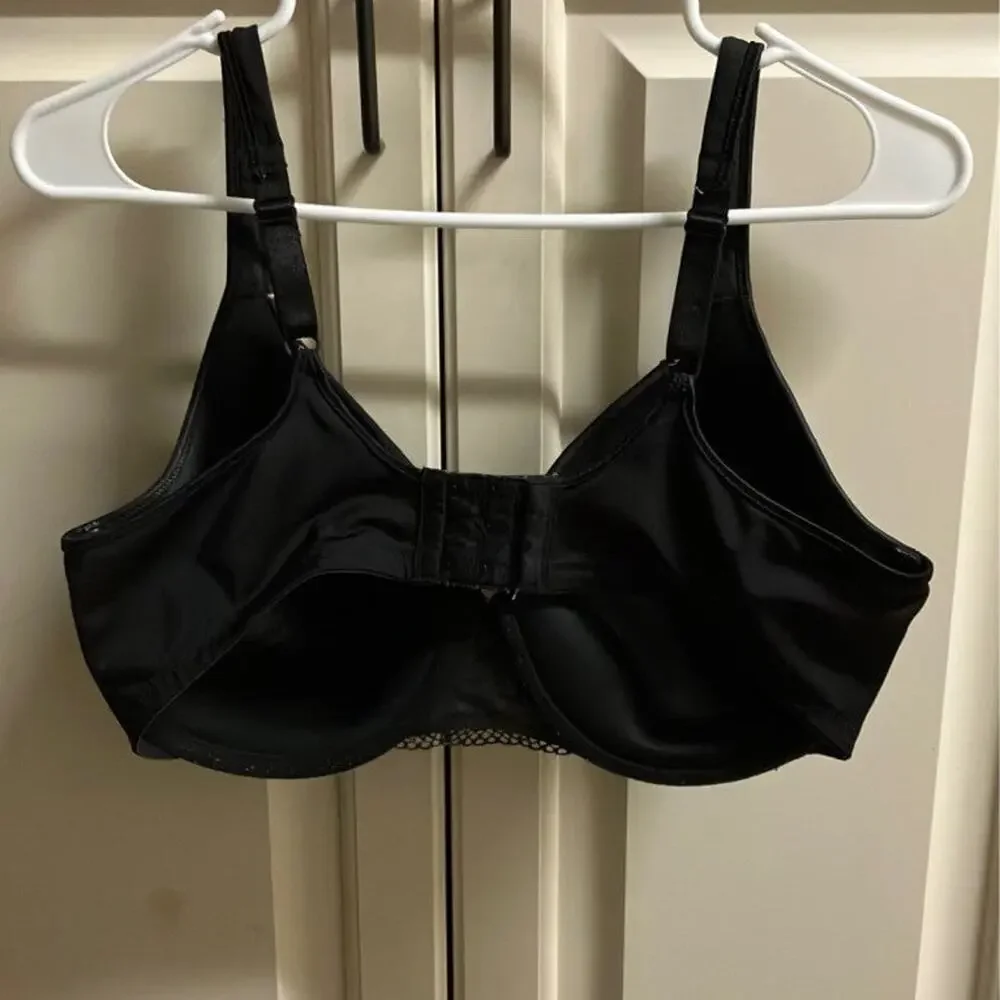 Bali Black 38DD Bra Bronze Lace Underwire‎ Hook Loop Bow, Lightly Padded, Lined
